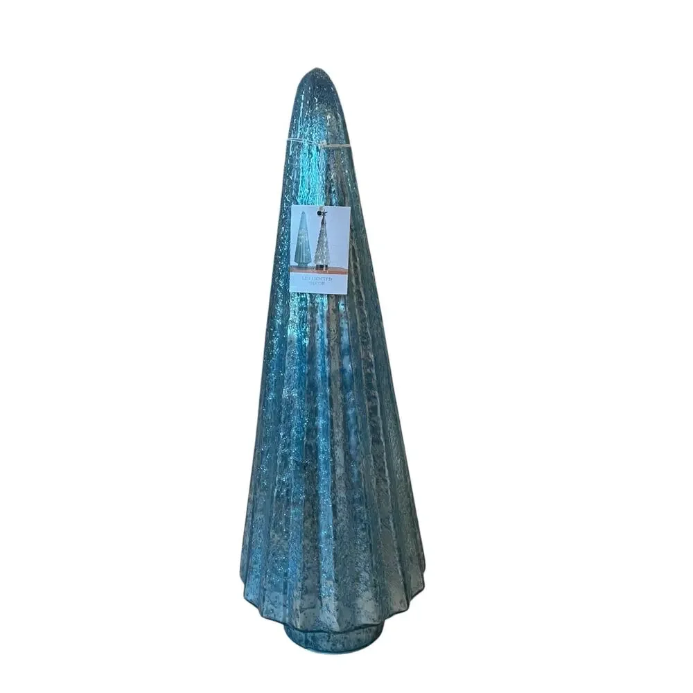 Illuminated Glass Christmas Tree 19in Iridescent Blue Chic Holiday Decor New